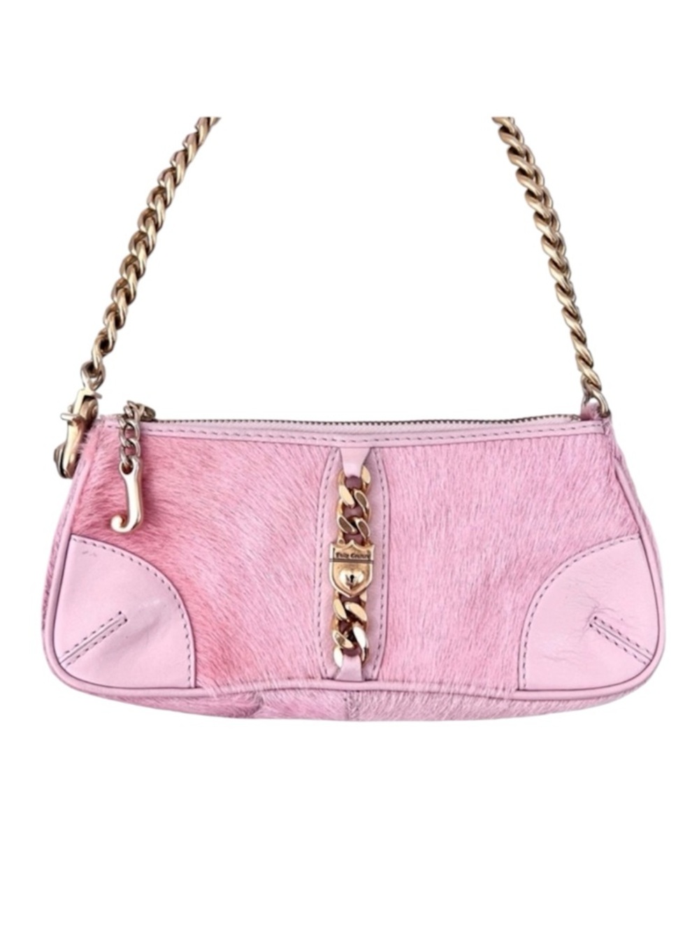 Vintage Y2K Juicy Couture Pony Calf Hair Leather Convertible Chain Baguette Bag